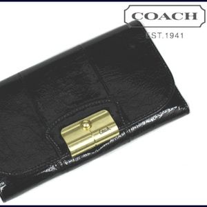 Coach Kristin Black Patent Leather Gold Hardware Checkbook Wallet Purse 44681